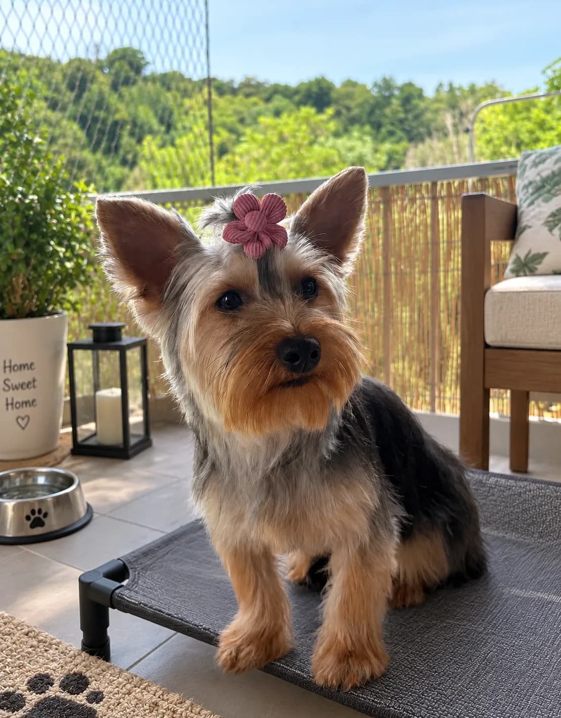 Perro de pelo largo después de una sesión de peluquería a domicilio